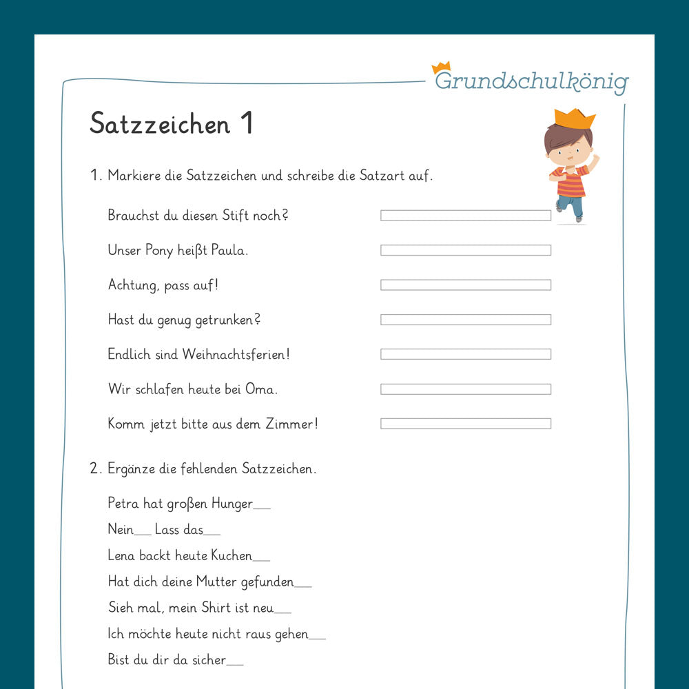 Königspaket: Satzarten, Satzzeichen, wörtl. Rede (Deutsch, 3. Klasse) - inklusive Test