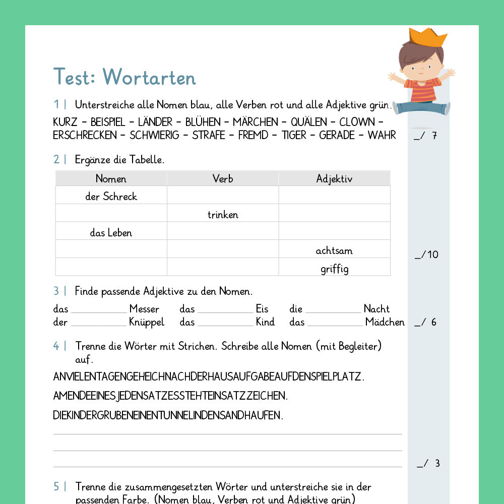 Königspaket: Wortarten (Deutsch, 3. Klasse) - inklusive Test