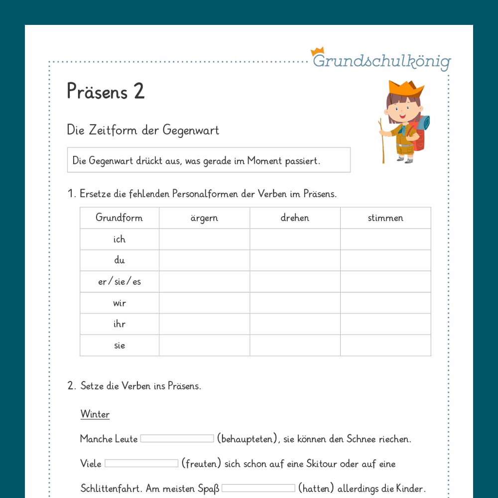 Königspaket: Präsens (Deutsch, 3. Klasse) - inklusive Test!