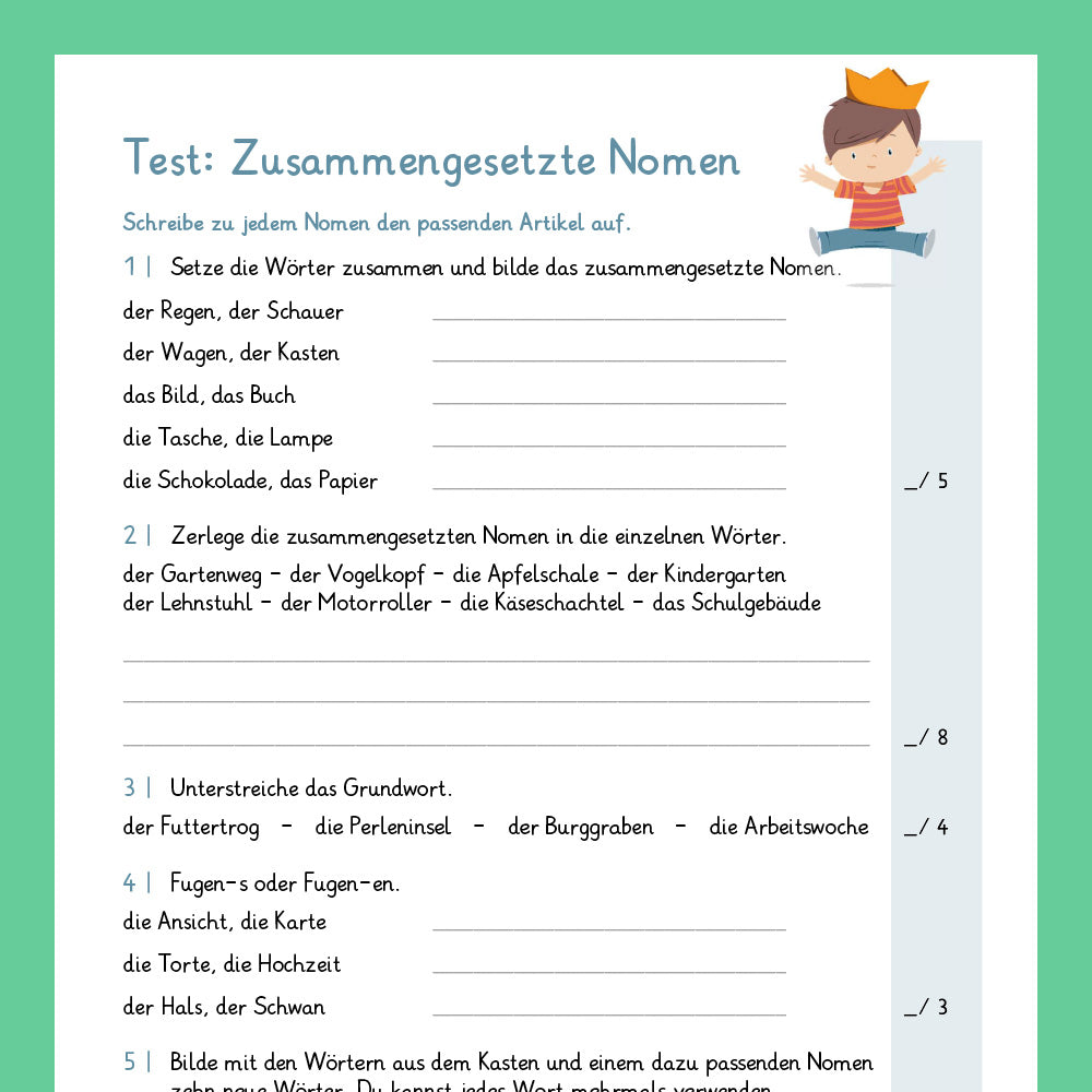 Königspaket: Zusammengesetzte Nomen (Deutsch, 3. Klasse)