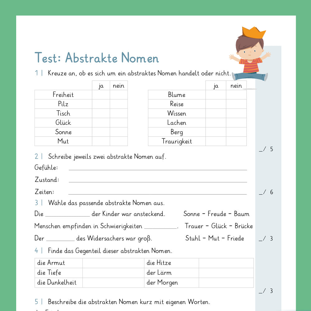 Königspaket: Abstrakte Nomen (Deutsch, 4. Klasse) - inklusive Test