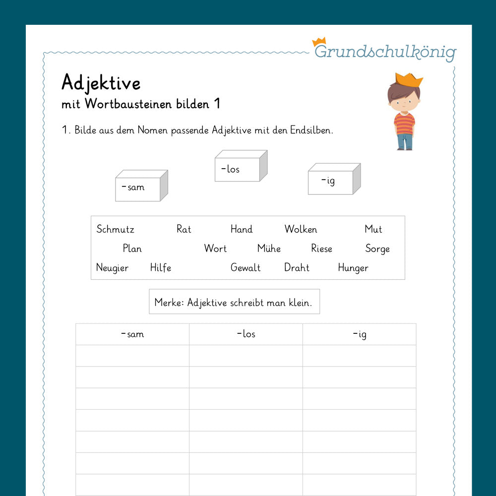 Königspaket: Adjektive (Deutsch, 4. Klasse) - inklusive Test