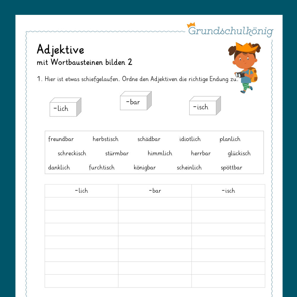 Königspaket: Adjektive (Deutsch, 4. Klasse) - inklusive Test