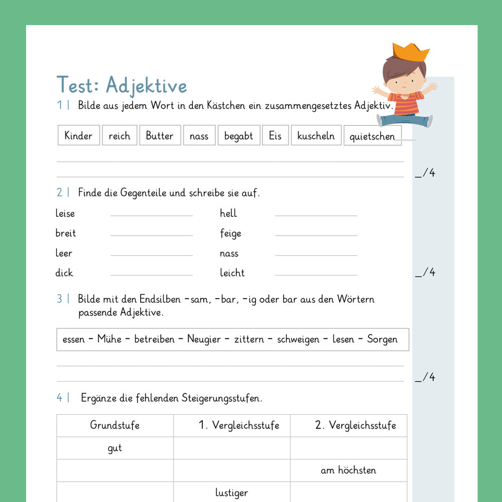 Königspaket: Adjektive (Deutsch, 4. Klasse) - inklusive Test