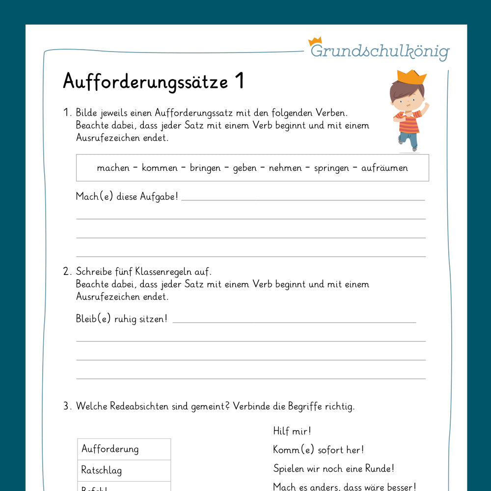 Königspaket: Aufforderungssätze / Imperativ (Deutsch, 4. Klasse) - inklusive Test