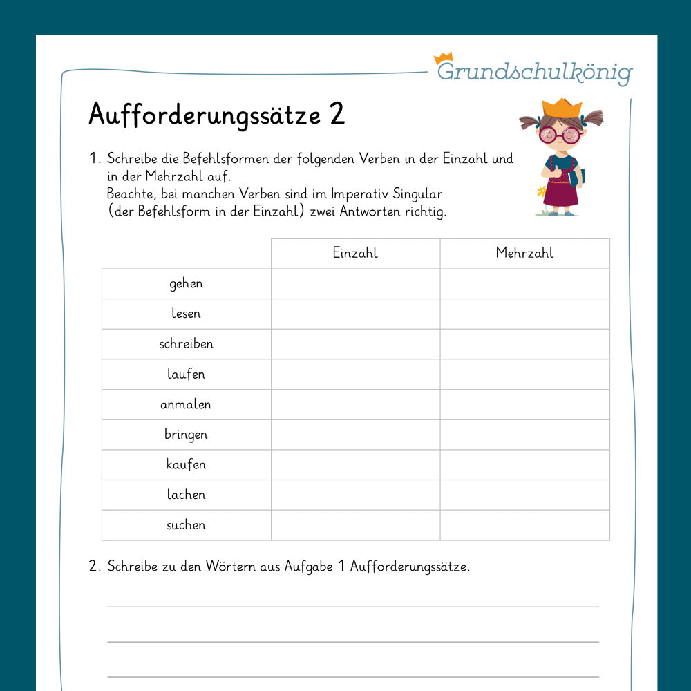 Königspaket: Aufforderungssätze / Imperativ (Deutsch, 4. Klasse) - inklusive Test