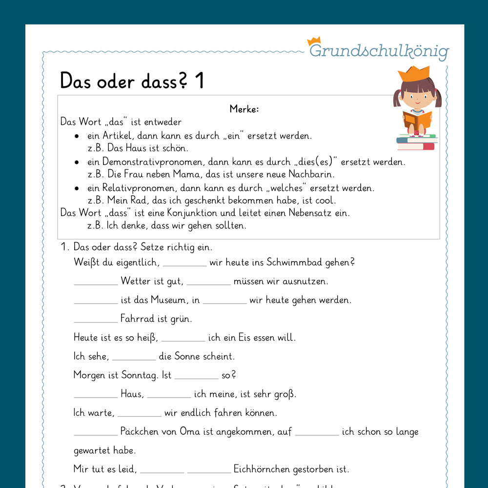 Königspaket: Das oder dass? (Deutsch, 4. Klasse) - inklusive Test