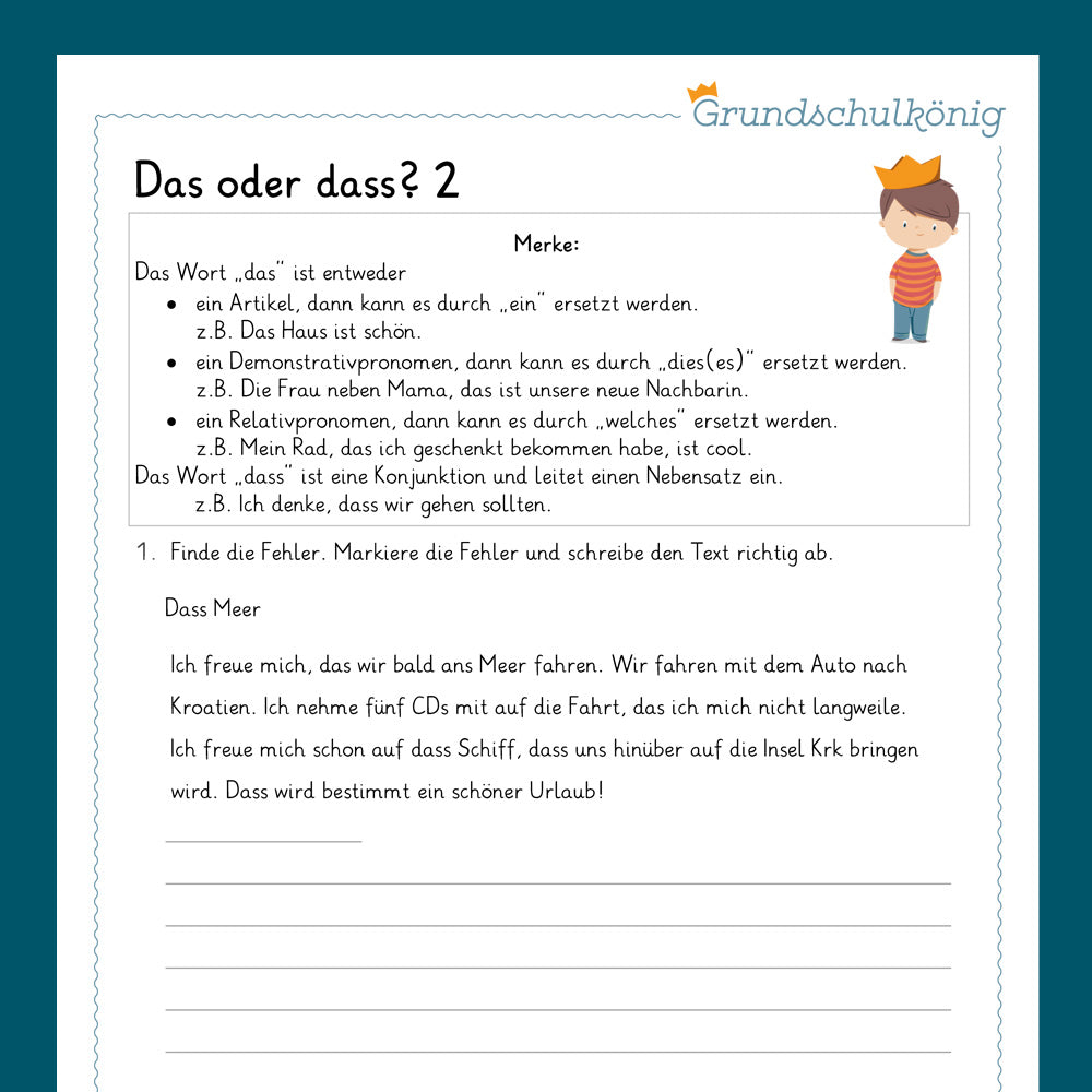 Königspaket: Das oder dass? (Deutsch, 4. Klasse) - inklusive Test