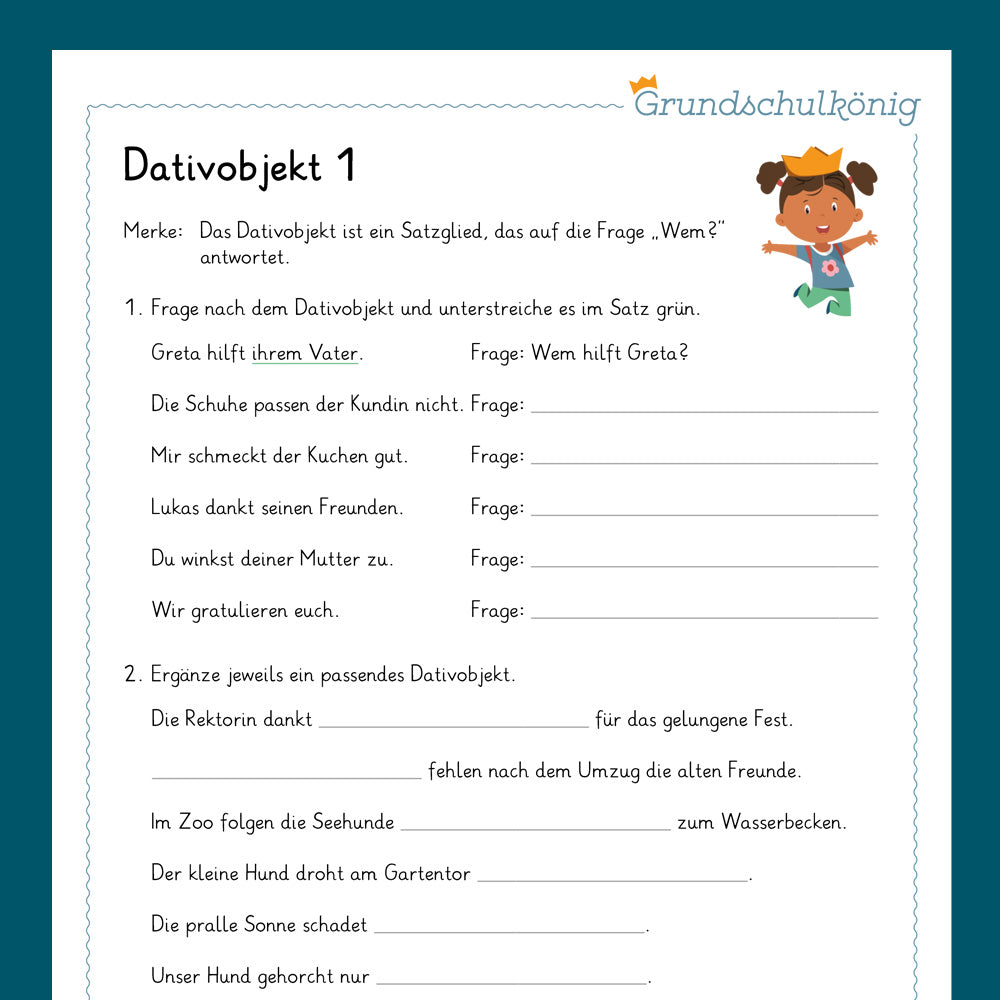 Königspaket: Dativobjekt (Deutsch, 4. Klasse) - inklusive Test