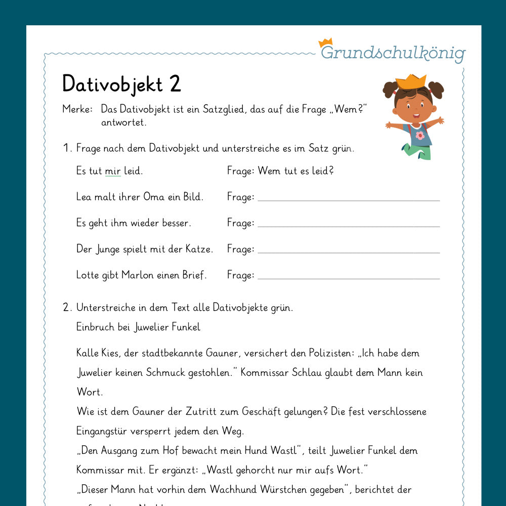 Königspaket: Dativobjekt (Deutsch, 4. Klasse) - inklusive Test