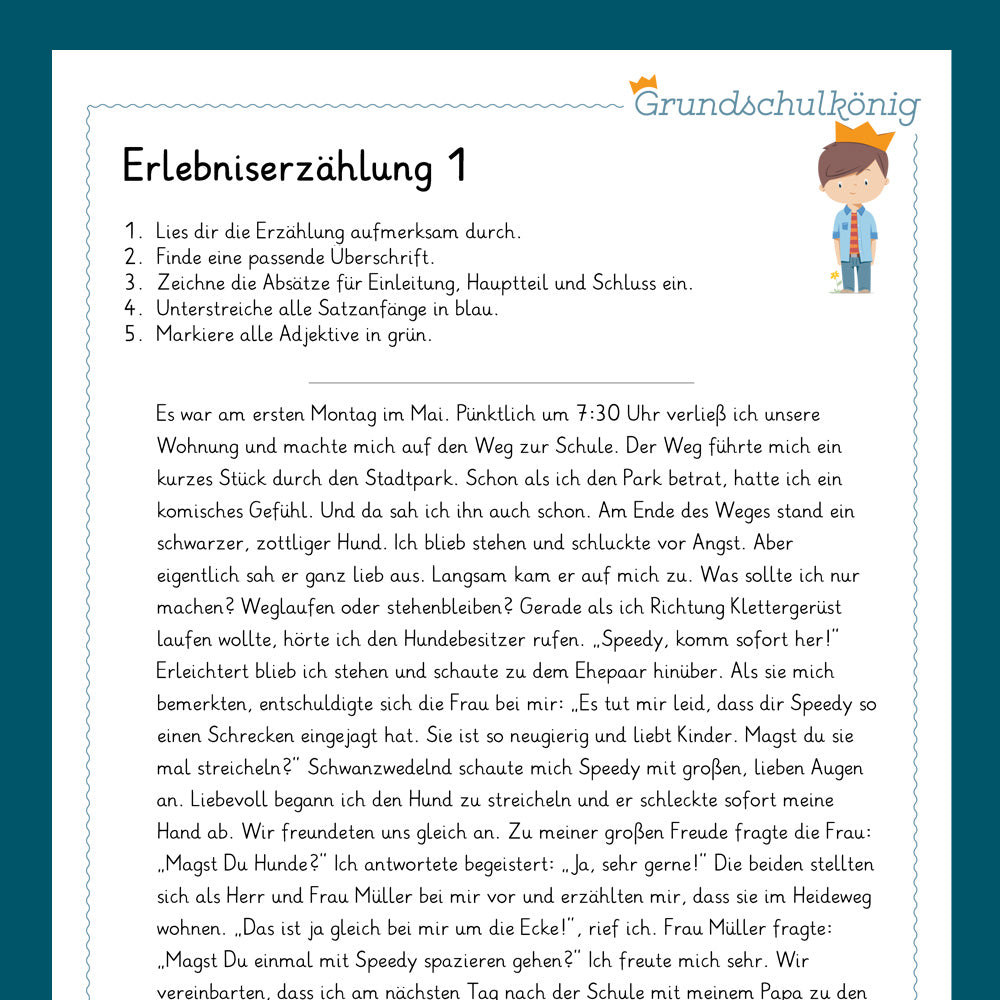 Königspaket: Erlebniserzählung (Deutsch, 4. Klasse) - inklusive Test und Checkliste