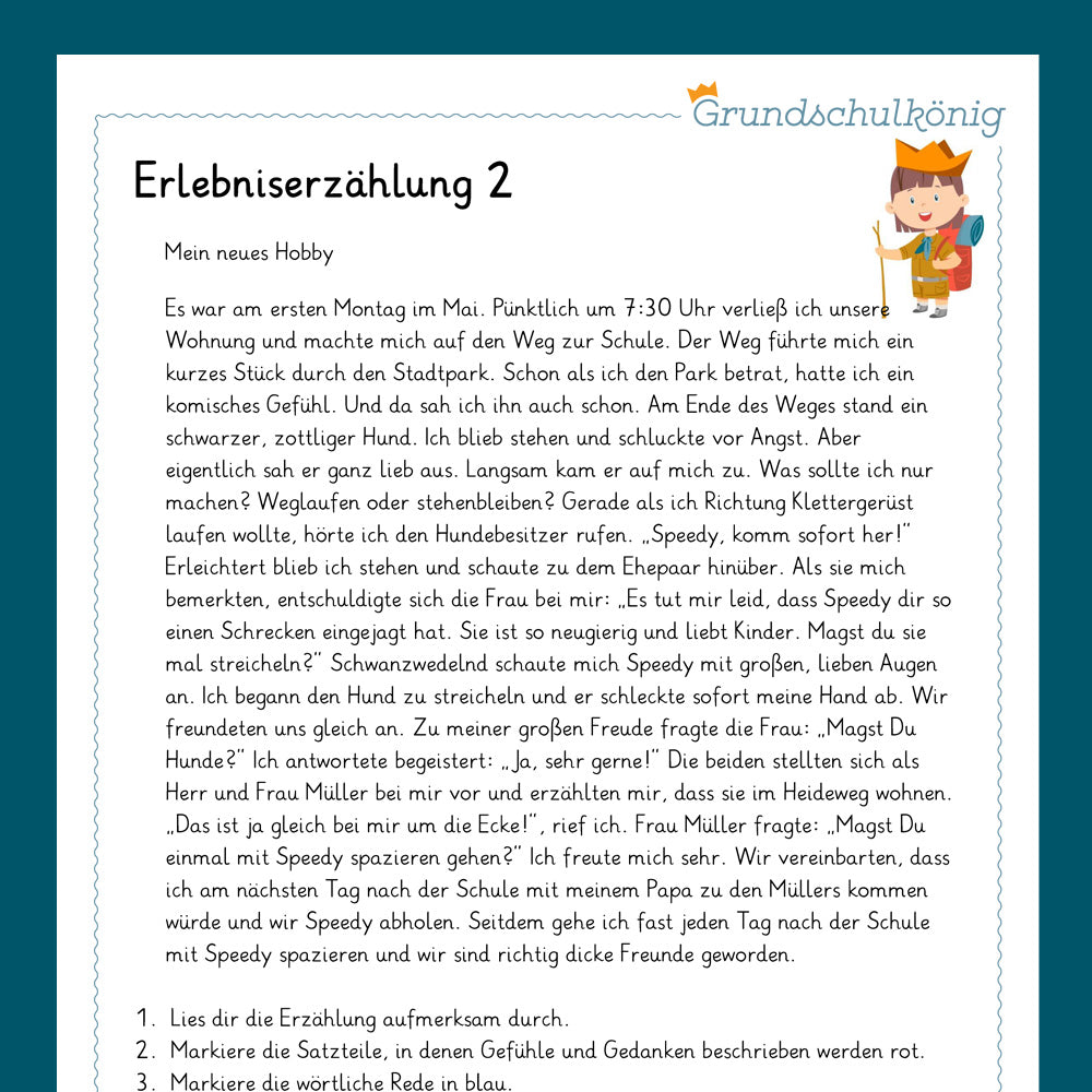 Königspaket: Erlebniserzählung (Deutsch, 4. Klasse) - inklusive Test und Checkliste