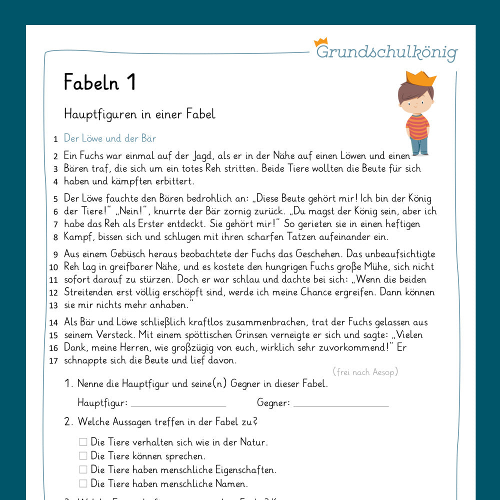 Königspaket: Fabeln (Deutsch, 4. Klasse) - inklusive Test