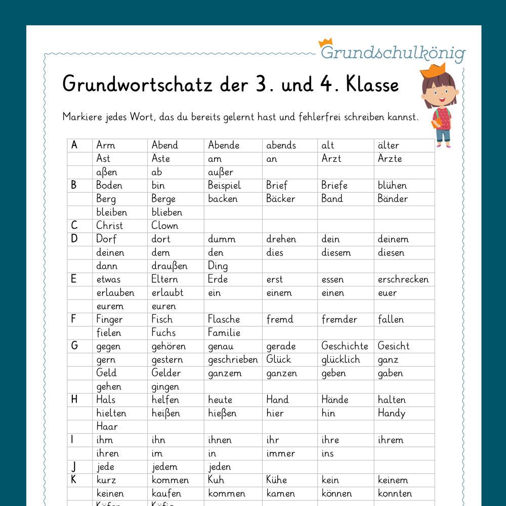 Königspaket: Grundwortschatz (Deutsch, 3. & 4. Klasse)