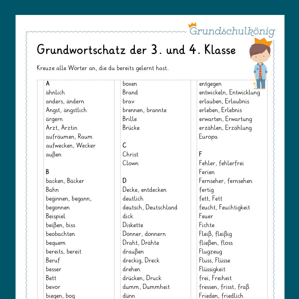 Königspaket: Grundwortschatz (Deutsch, 3. & 4. Klasse)