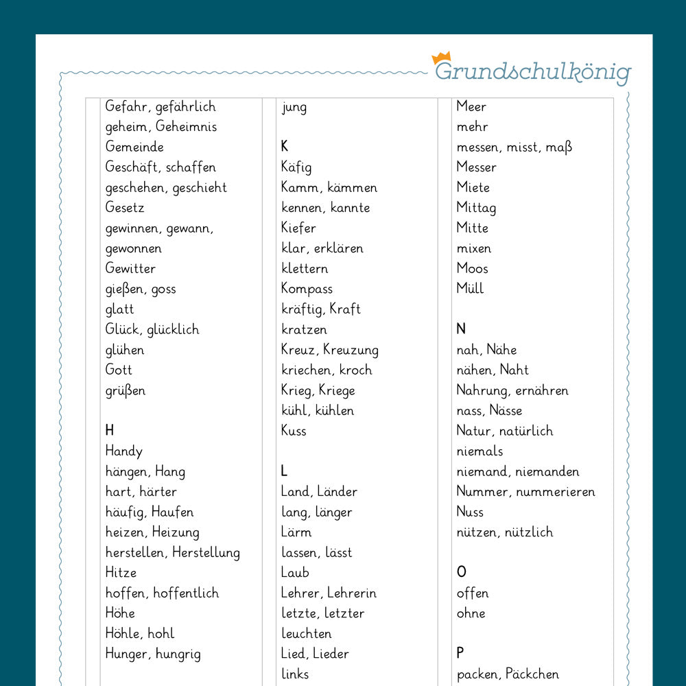 Königspaket: Grundwortschatz (Deutsch, 3. & 4. Klasse)