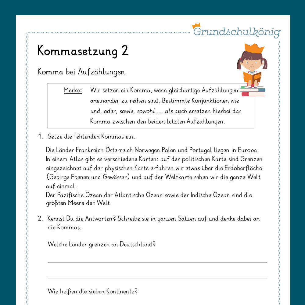 Königspaket: Kommasetzung (Deutsch, 4. Klasse) - inklusive Test
