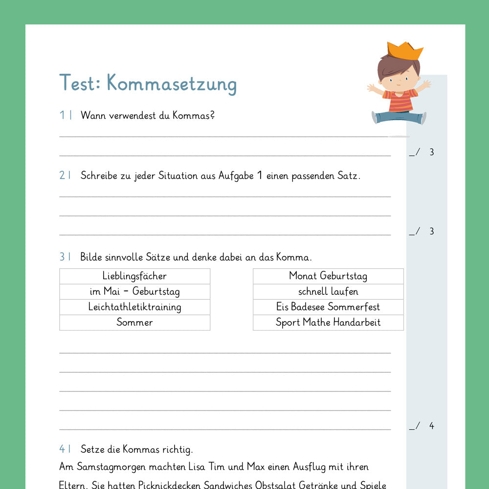 Königspaket: Kommasetzung (Deutsch, 4. Klasse) - inklusive Test