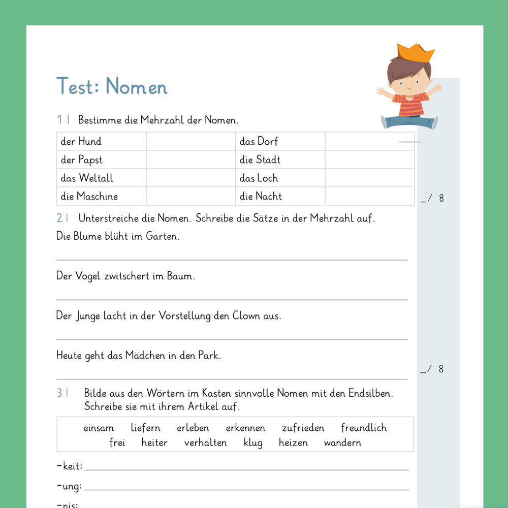 Königspaket: Gemischte Übungen zu den Nomen (Deutsch, 4. Klasse) - inklusive Test