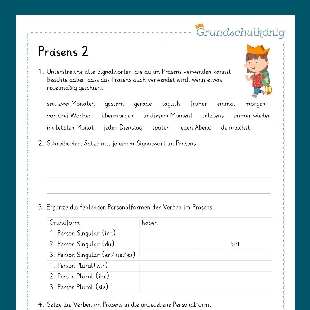 Königspaket: Präsens (Deutsch, 4. Klasse) - inklusive Test