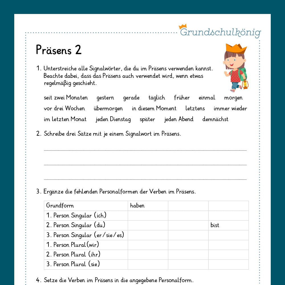 Königspaket: Präsens (Deutsch, 4. Klasse) - inklusive Test!