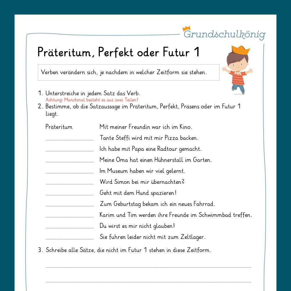 Königspaket: Präteritum, Perfekt & Futur 1 (Deutsch, 4. Klasse) - inklusive Test!