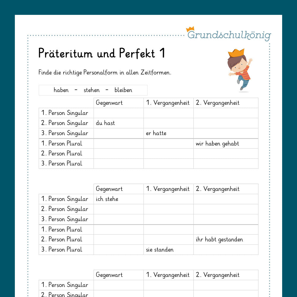 Königspaket: Präteritum & Perfekt (Deutsch, 4. Klasse) - inklusive Test!