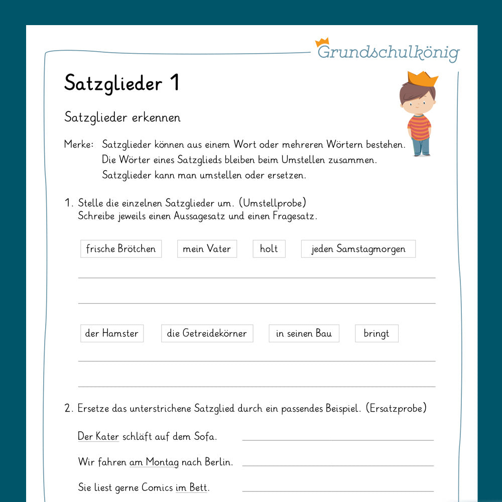 Königspaket: Satzglieder erkennen (Deutsch, 4. Klasse) - inklusive Test