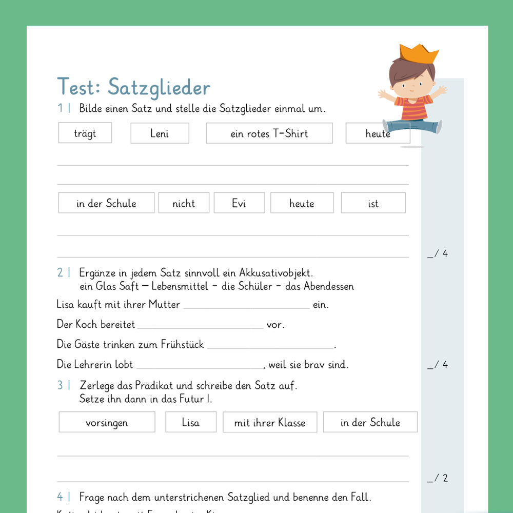 Königspaket: Satzglieder erkennen (Deutsch, 4. Klasse) - inklusive Test