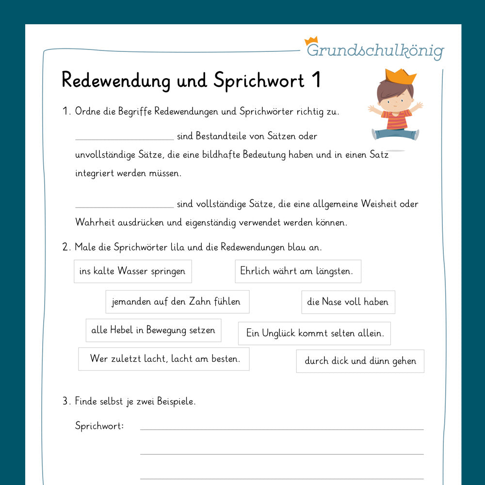 Königspaket: Sprichwörter & Redewendungen (Deutsch, 4. Klasse) - inklusive Test