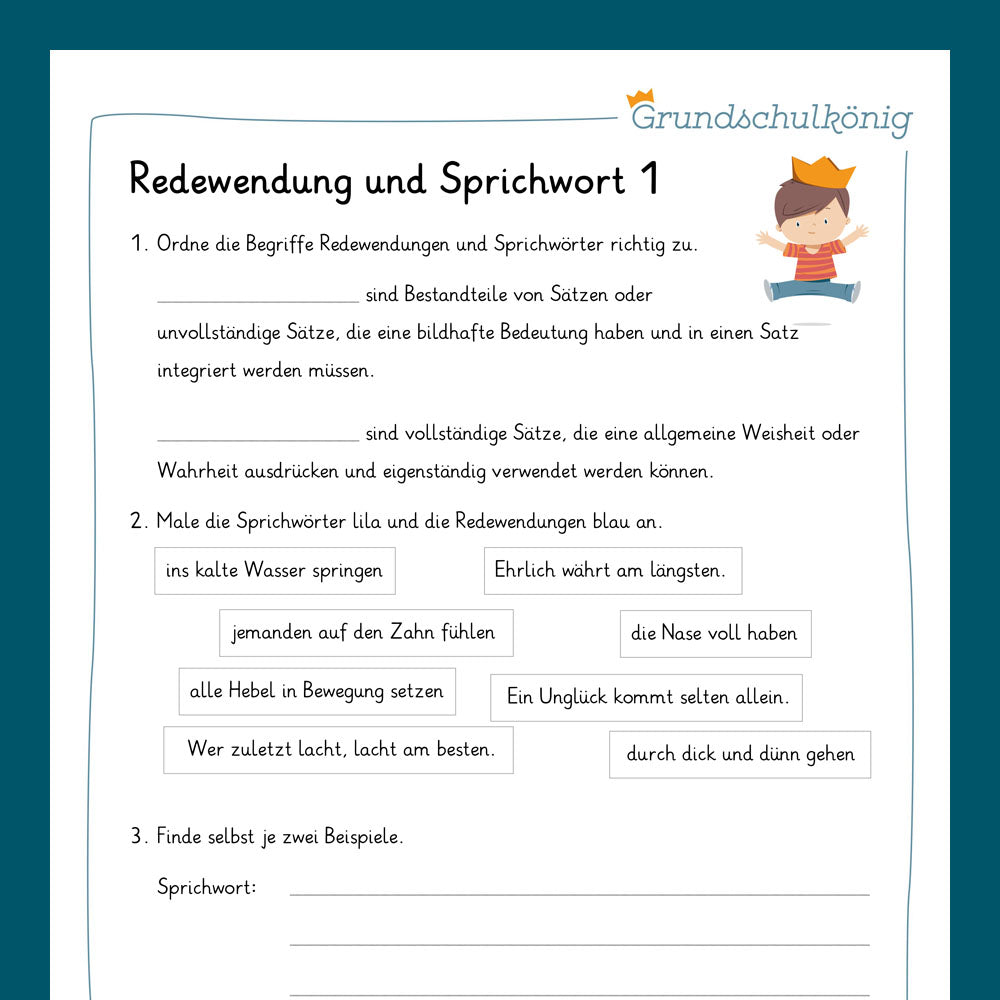 Königspaket: Sprichwörter & Redewendungen (Deutsch, 4. Klasse) - inklusive Test!