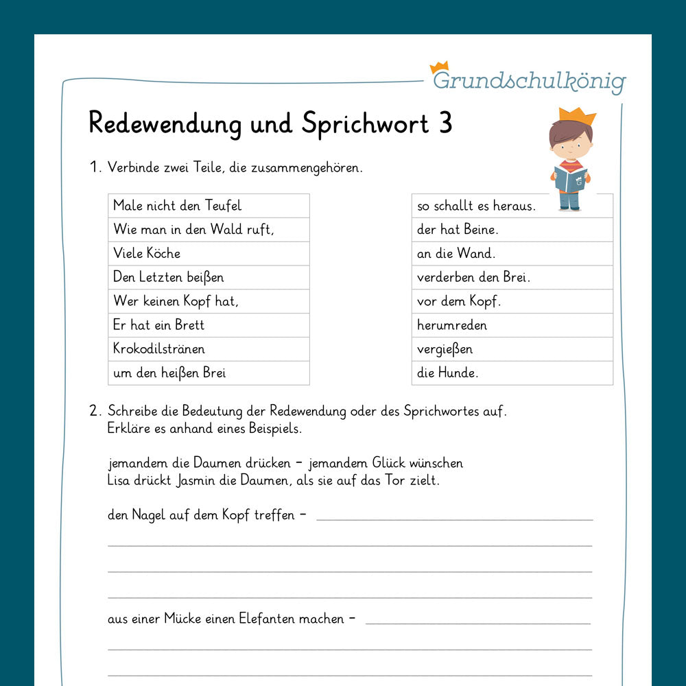 Königspaket: Sprichwörter & Redewendungen (Deutsch, 4. Klasse) - inklusive Test!