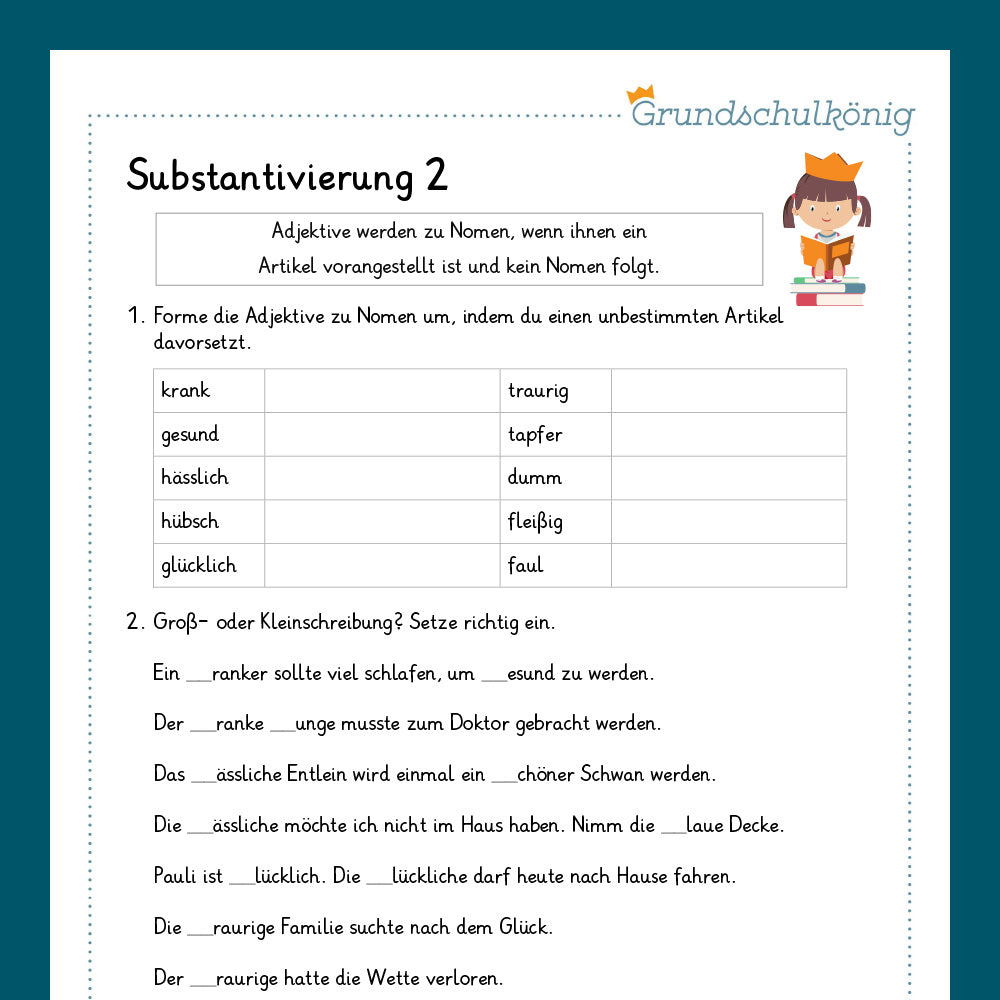 Königspaket: Substantivierung von Adjektiven (Deutsch, 4. Klasse) - inklusive Test!