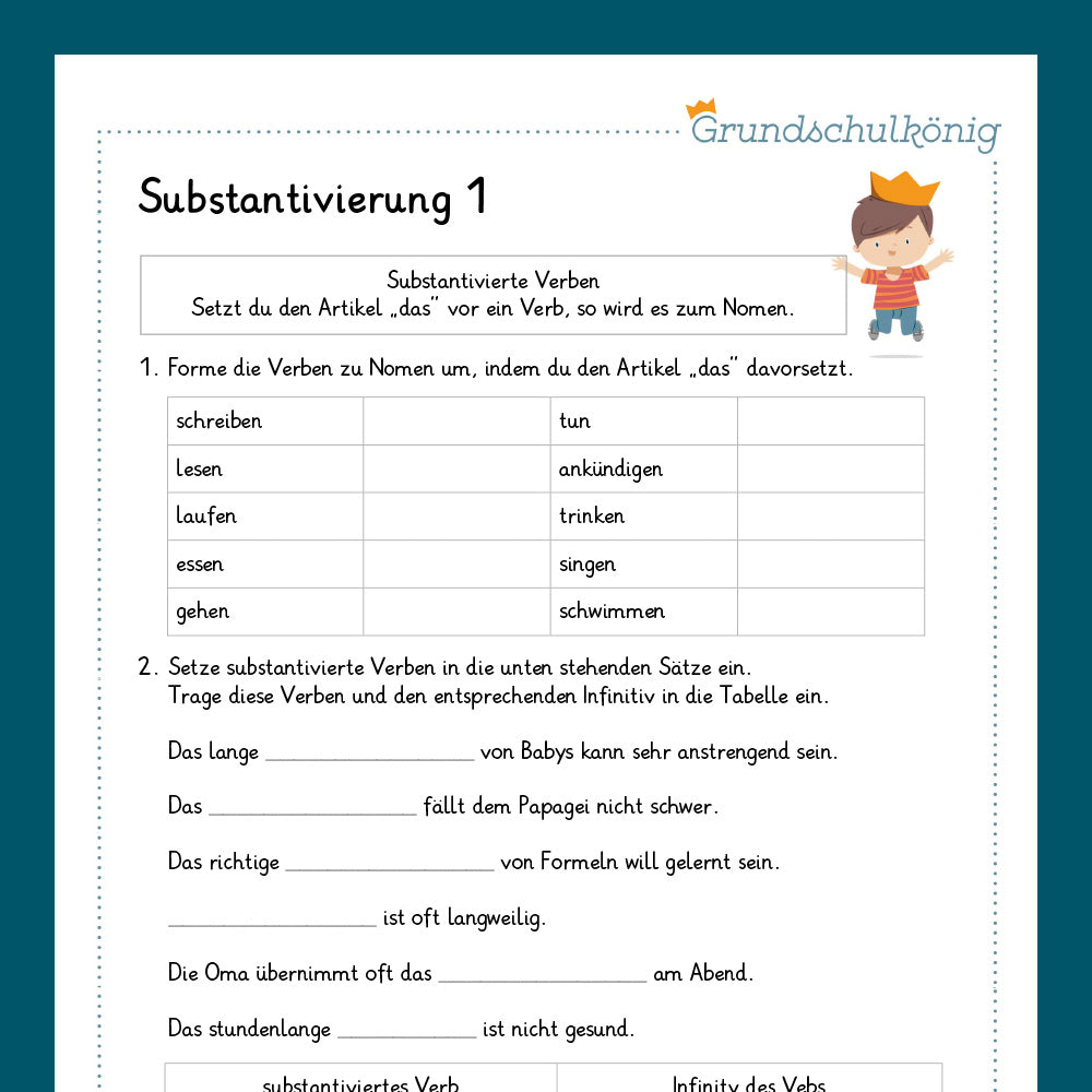 Königspaket: Substantivierung von Verben (Deutsch, 4. Klasse) - inklusive Test!