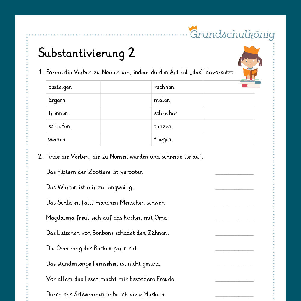 Königspaket: Substantivierung von Verben (Deutsch, 4. Klasse) - inklusive Test!