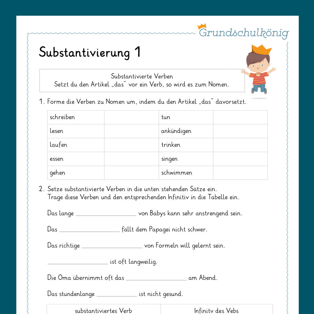 Königspaket: Substantivierung von Verben (Deutsch, 4. Klasse) - inklusive Test