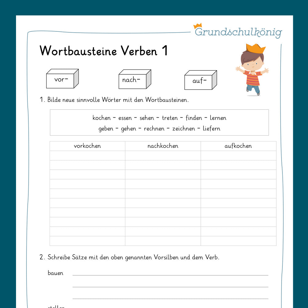 Königspaket: Wortbausteine bei Verben (Deutsch, 4. Klasse) - inklusive Test