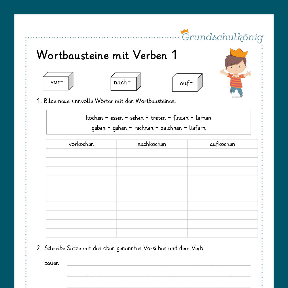 Königspaket: Wortbausteine bei Verben (Deutsch, 4. Klasse) - inklusive Test!