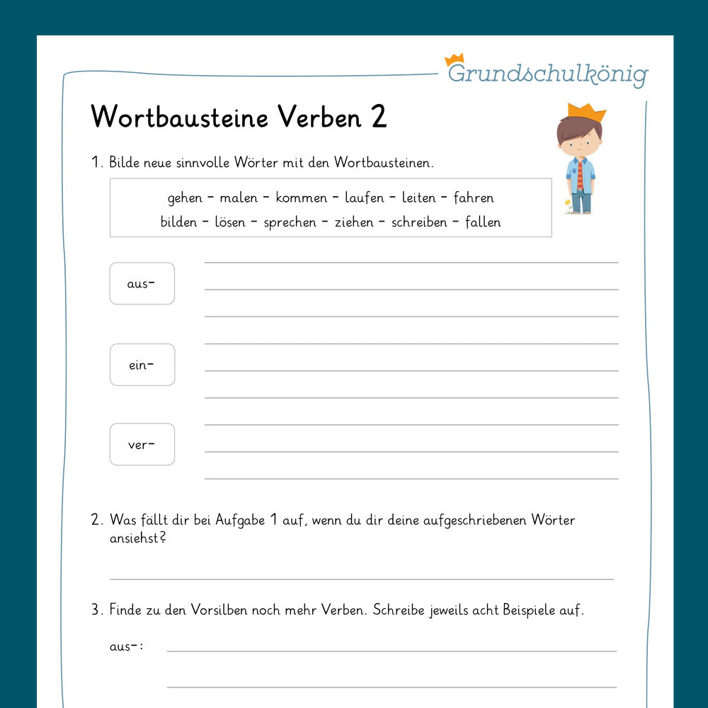 Königspaket: Wortbausteine bei Verben (Deutsch, 4. Klasse) - inklusive Test