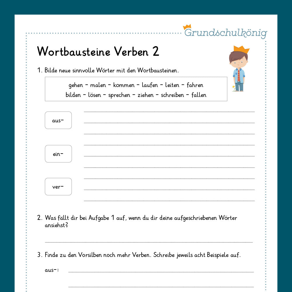 Königspaket: Wortbausteine bei Verben (Deutsch, 4. Klasse) - inklusive Test!