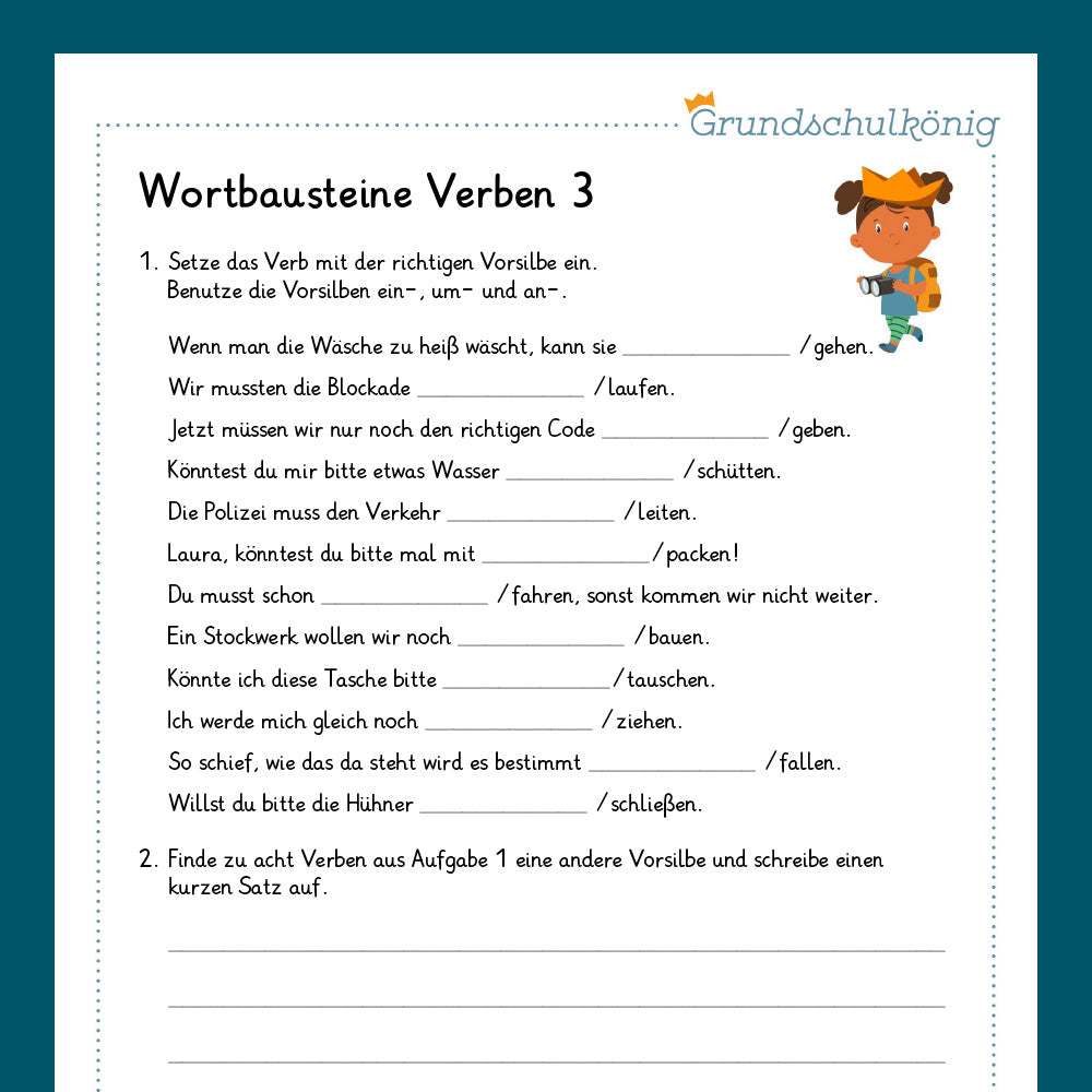 Königspaket: Wortbausteine bei Verben (Deutsch, 4. Klasse) - inklusive Test!