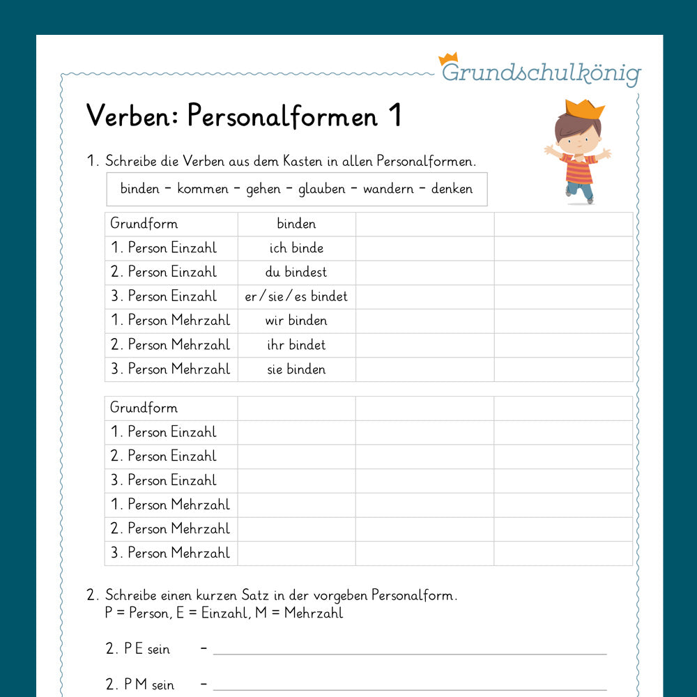 Königspaket: Personalformen der Verben (Deutsch, 4. Klasse) - inklusive Test