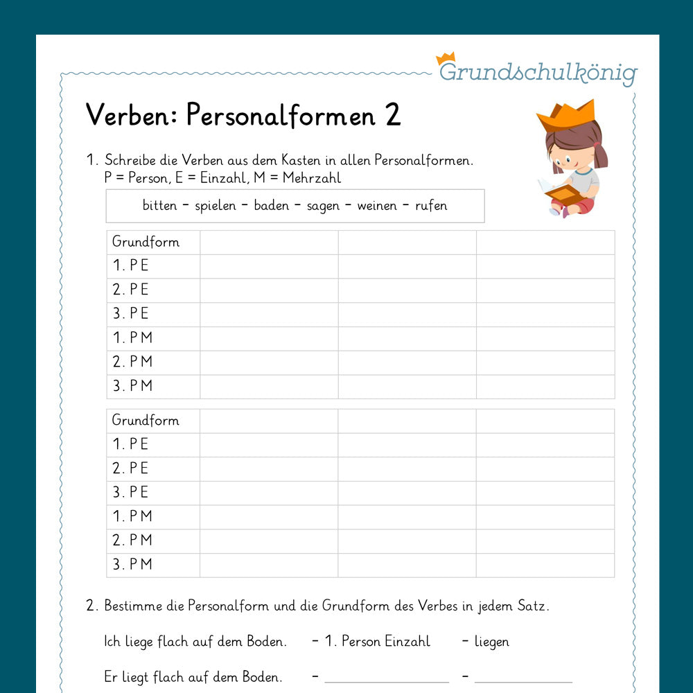 Königspaket: Personalformen der Verben (Deutsch, 4. Klasse) - inklusive Test