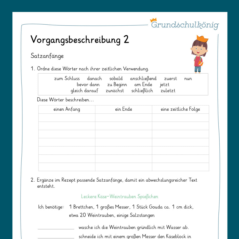 Königspaket: Vorgangsbeschreibung (Deutsch, 4. Klasse) - inklusive Test