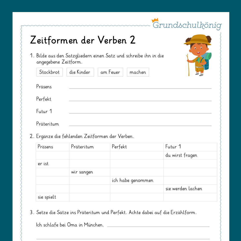 Königspaket: Gemischte Übungen zu den Zeitformen der Verben (Deutsch, 4. Klasse) - inklusive Test