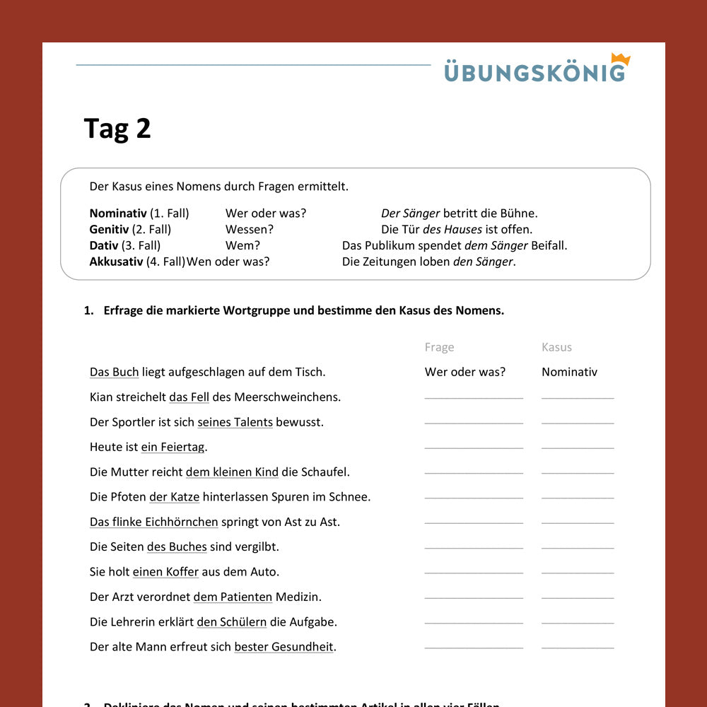 Intensivtraining: Die 4 Fälle des Nomens (Deutsch, 5. & 6. Klasse)