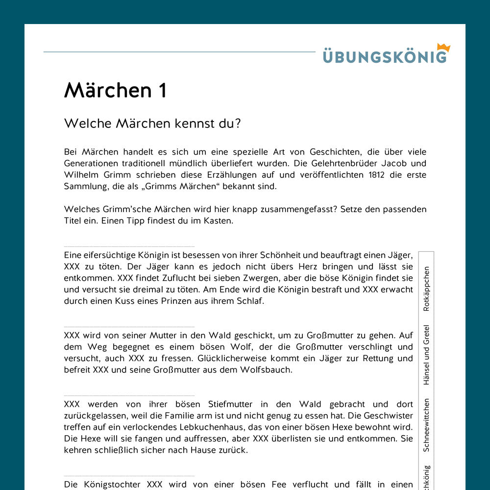 Königspaket: Märchen (Deutsch, 5. Klasse) - inklusive Test!