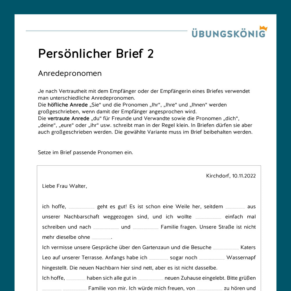Königspaket: Briefe schreiben - Persönlicher Brief (Deutsch, 5. Klasse) - inklusive Test