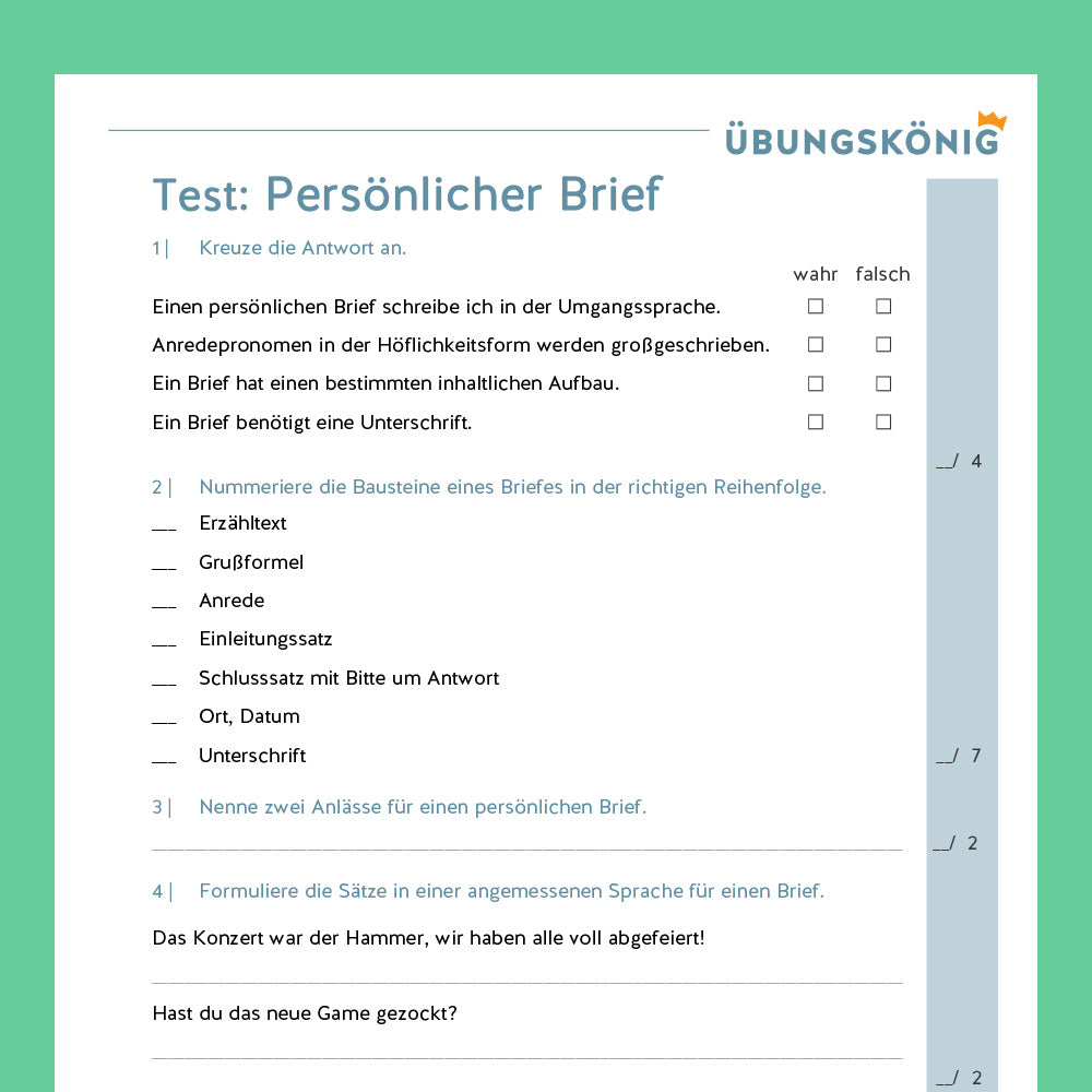 Königspaket: Briefe schreiben - Persönlicher Brief (Deutsch, 5. Klasse) - inklusive Test