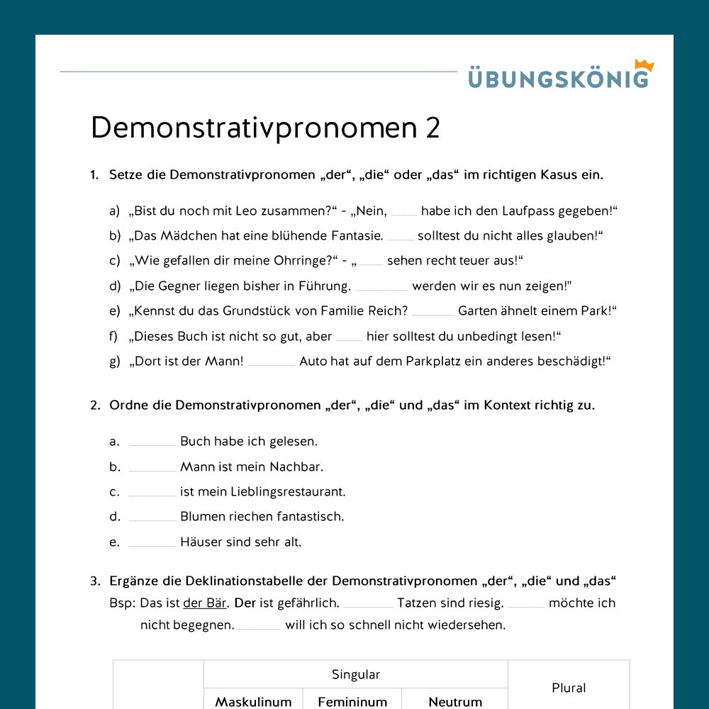 Königspaket: Wortarten - Demonstrativpronomen (Deutsch, 5. Klasse)